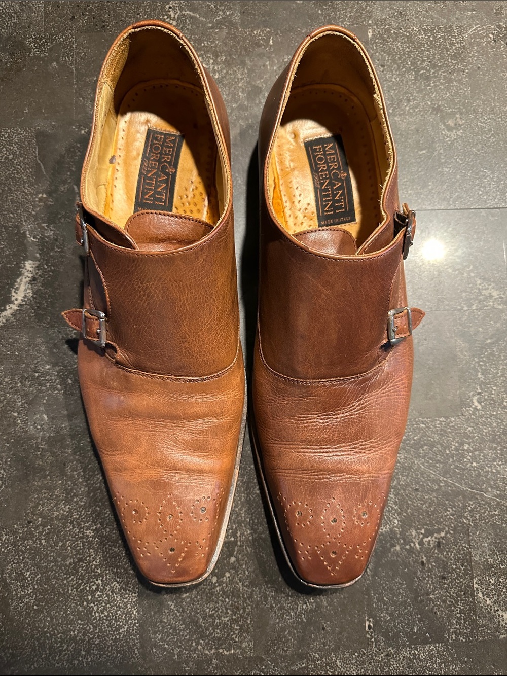 Mercanti Fiorentini Men's Tan Brown Leather Double Monk Straps